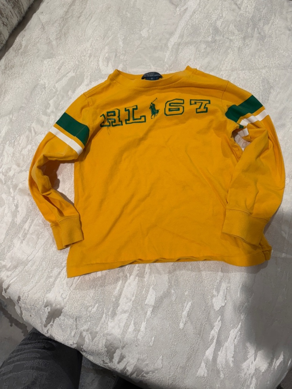 Ralph Lauren Yellow Sweatshirt with Green & White Sleeve Stripes